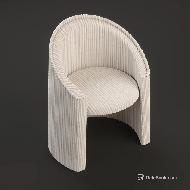 Modern Beige Accent Chair with Striped Fabric Curved Design and Sleek Structure 3d model 