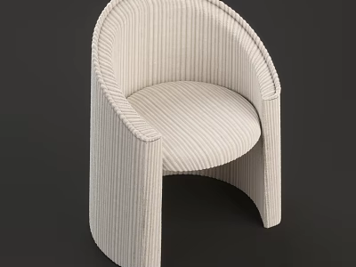 Modern Beige Accent Chair with Striped Fabric Curved Design and Sleek Structure 3d model