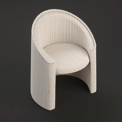 Modern Beige Accent Chair with Striped Fabric Curved Design and Sleek Structure 3d model