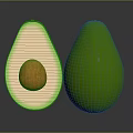 Fresh Ripe Green Avocado Whole and Halved with Orange Pit on Black Surface