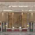 Luxurious Hotel Lobby Interior Design With Artistic Chandeliers Landscape Painting And Reception Desk