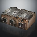 Burned Building Model With Charred Roof Damaged Windows And Weathered Exterior Structure