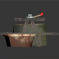 Rustic Outdoor Wooden Picnic Table Setup With Stump Axe Clay Pot And Bench