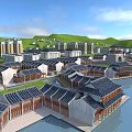 Aerial View Urban Planning Featuring Traditional Modern Architecture Waterfront Green Hills