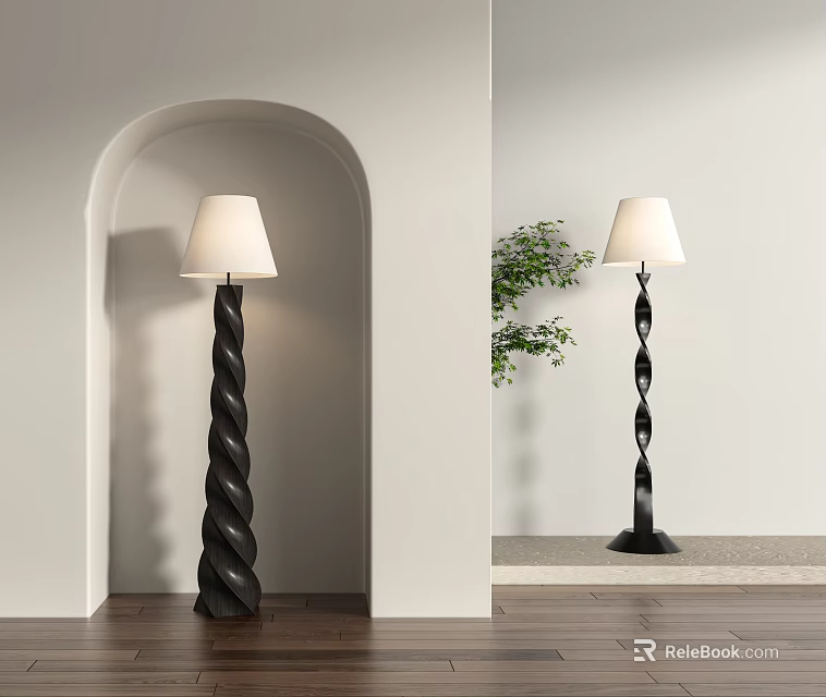 Twisted Floor Lamps In Modern Interior With Archway And Plant 3d model 