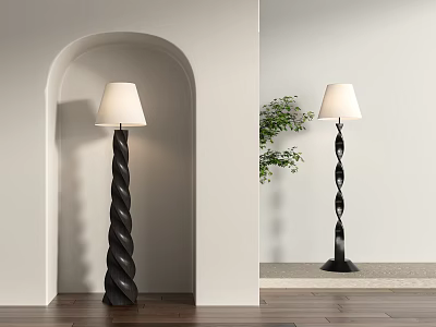 Twisted Floor Lamps In Modern Interior With Archway And Plant 3d model