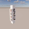 White Multi Layer Cube Bookshelf With Various Items Against Blue Sky White Clouds And Empty Ground 3d model