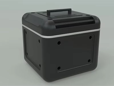 Durable Black Cube Shaped Box With Top Handle Silver Trim And Side Holes 3d model