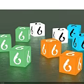 Vibrant Colored Dice Showing Number Six In Green White Blue Orange