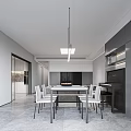 Modern Open Living Dining Room Interior With Gray Sofa Round Coffee Table And TV Wall