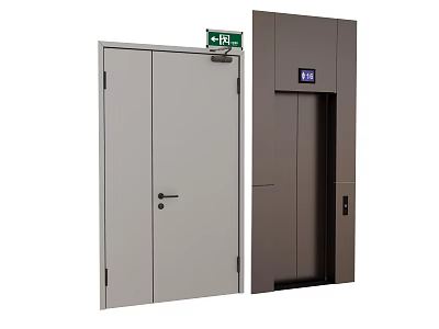 Modern Swing Door For Emergency Exit With Steel Construction And EXIT Sign 3d model