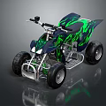 Terrain Suitable For Four Wheeled ATV With Dark Blue Green Flame Graphics And Large Tires