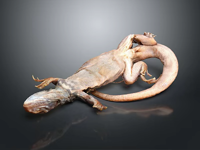 Detailed Brown Lizard Specimen On Black Background With Reflection 3d model