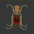 Ornate Classic Wooden Chair With Carved Backrest Red Upholstered Seat And Gold Curved Accents