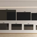 Neatly Arranged Televisions with Different Sizes Mounted on Living Room Wall