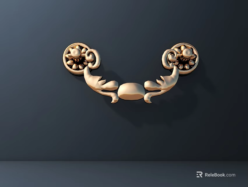 Golden Carved Decorative Handle With Floral Pattern Design For Furniture Cabinet Drawer 3d model 
