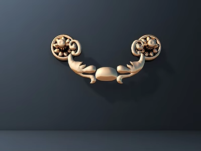Golden Carved Decorative Handle With Floral Pattern Design For Furniture Cabinet Drawer 3d model