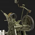 Military Artillery Gun With Long Barrel Metal Wheels And Stand On Dark Background
