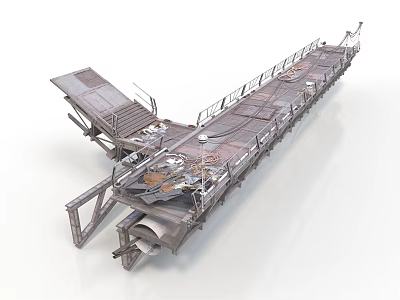 Heavy Duty Industrial Conveyor System With Metal Platform Staircase And Belt 3d model