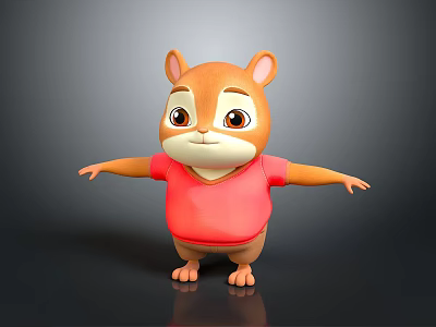 Cute Squirrel Shaped Stuffed Toy With Red T-shirt Brown Body Big Eyes And Pink Ears 3d model