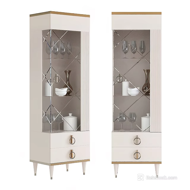 Modern White Wine Cabinet With Glass Doors Drawers For Home Bar Storage Displaying Wine Glasses 3d model 