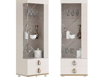 Modern White Wine Cabinet With Glass Doors Drawers For Home Bar Storage Displaying Wine Glasses 3d model