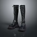 Stylish Black Long Boots With Lace Up Design And Thick Rubber Sole
