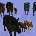 Group of Various Colored Pigs Including Striped Neon Glowing and Different Sizes