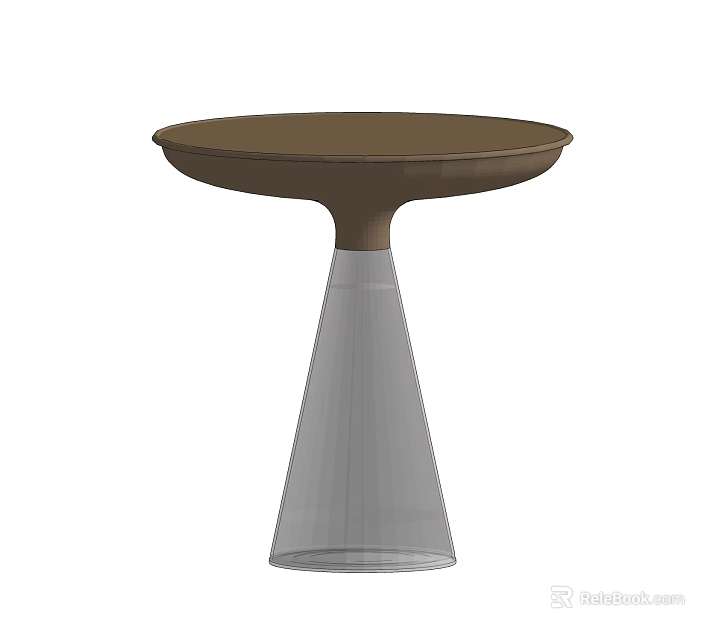 Stylish Modern Brown Round Top Side Table With Transparent Conical Base 3d model 
