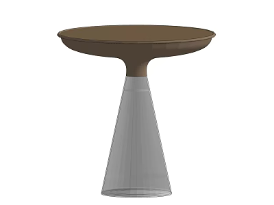 Stylish Modern Brown Round Top Side Table With Transparent Conical Base 3d model