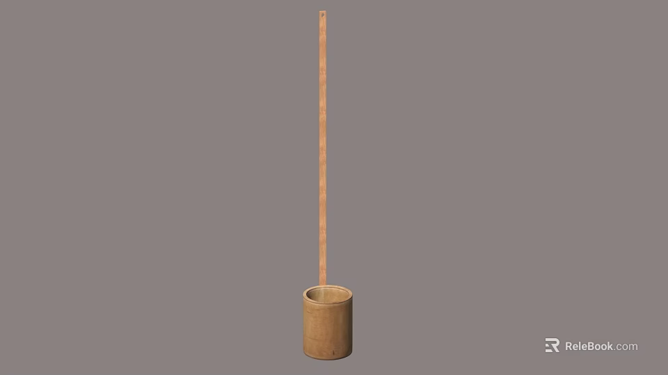Wooden Cleaning Tool With Long Handle And Cylindrical Base Design 3d model 