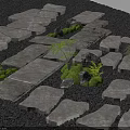Stepping Stones Path In Garden Landscape With Natural Rocks And Green Plants