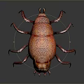 Red Beetle With Glowing Eyes Multiple Legs And Textured Surface On Dark Background With Reflection 3d model