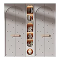 Modern Double Door Wardrobe With Decorative Patterns And Open Shelves For Decorative Items