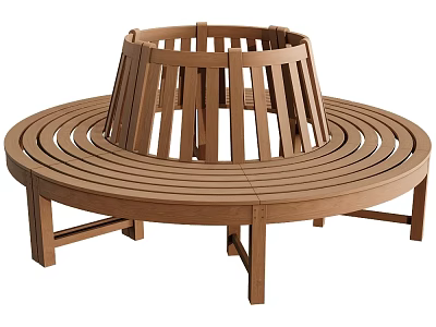 Unique Wooden Circular Public Chair With Ring Structure For Outdoor Seating Areas 3d model