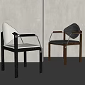 Modern Minimalist Dining Chairs With Light And Dark Upholstered Seats And Metal Armrests