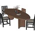 Middle style dining table and chair dining chair oval dining table 3d model
