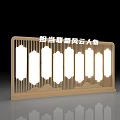 Decorative Wooden Screen Partition With Vertical Cutout Patterns And Engraved Text