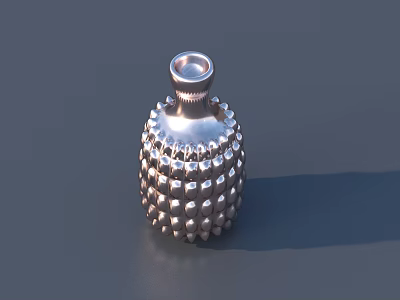 3D Rendered Silver Wine Bottle With Raised Cube Pattern And Screw Cap On Gray Background 3d model