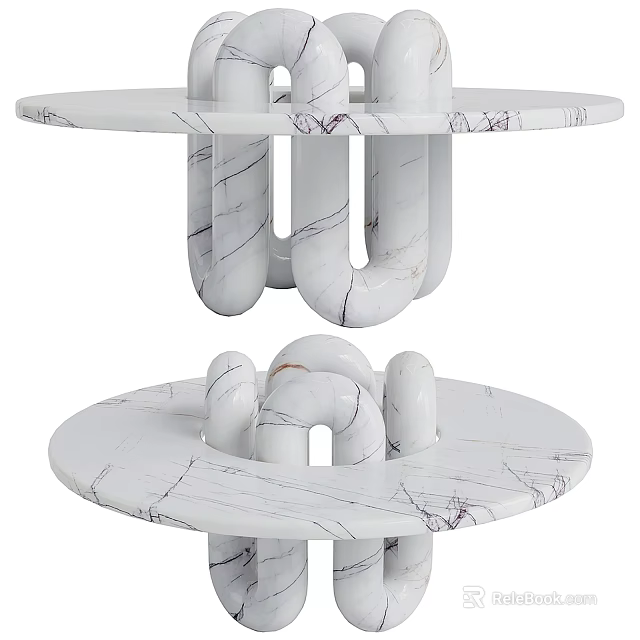 Modern White Marble Coffee Table With Two Tier Design And Curved Ring Base 3d model