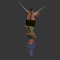 Red Haired Female Character Upside Down Wearing Beige Top With Green Creature