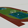 School Outdoor Sports Area With Running Track Basketball Courts And Green Field
