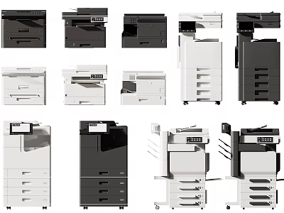 Office Appliances Collection With Various Styles Different Designs And Black White Color Options 3d model