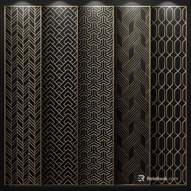 Modern Room Dividers With Geometric Patterns Linear Designs And Metallic Accents 3d model 