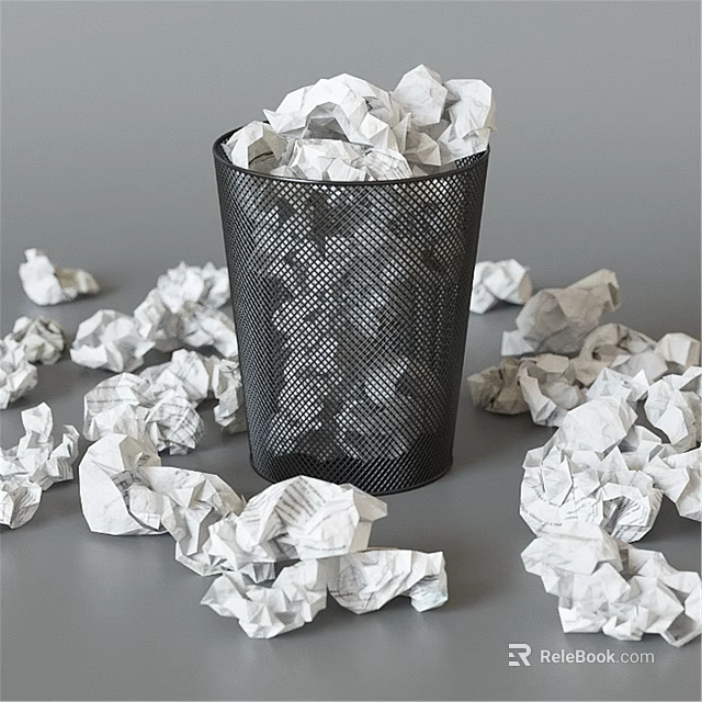 Modern Wall Decor Featuring Black Mesh Trash Can Crumpled White Paper And Gray Background 3d model 