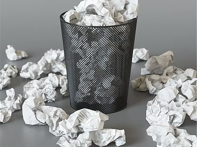 Modern Wall Decor Featuring Black Mesh Trash Can Crumpled White Paper And Gray Background 3d model