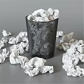Modern Wall Decor Featuring Black Mesh Trash Can Crumpled White Paper And Gray Background
