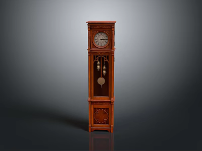 Classic Wooden Grandfather Clock Furniture With Carved Details And Pendulum 3d model