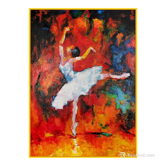 Oil Painting of Dynamic Ballerina in White Tutu with Vibrant Red Orange Background 3d model 