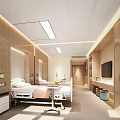 Modern Hospital Outpatient Clinic Ward With Comfortable Beds Wooden Cabinets TV And Medical Equipment